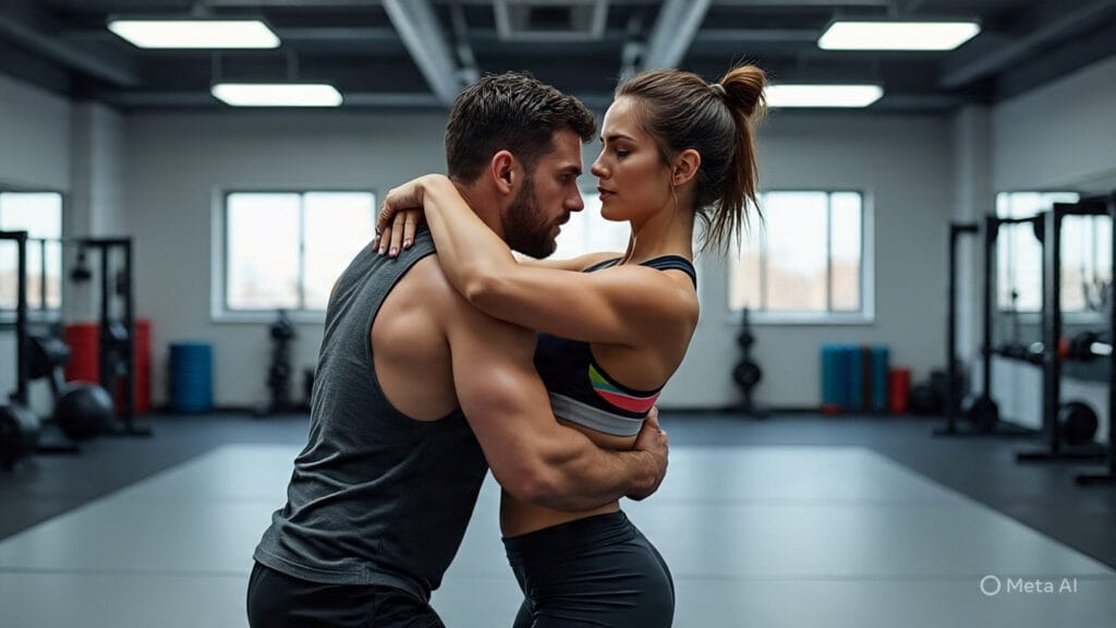 Man and Woman Wrestling