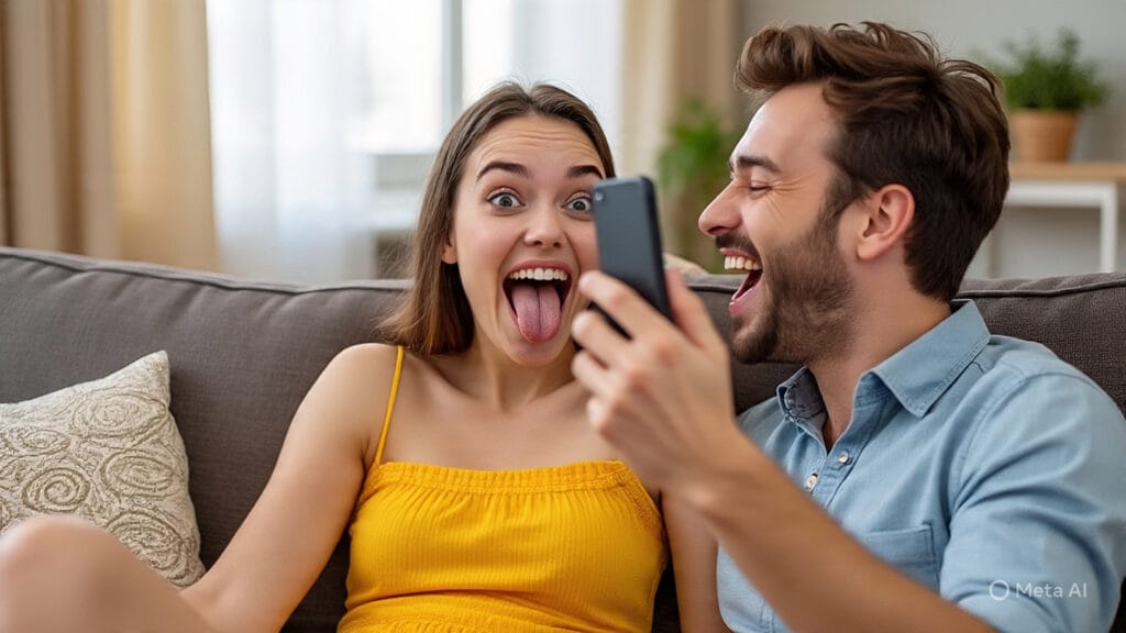 Woman Acting Silly for Her Boyfriend