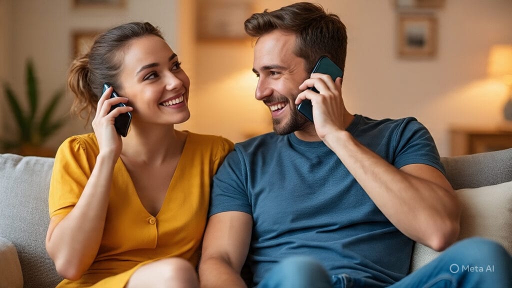 Couple Talking to Each Other on the Phone