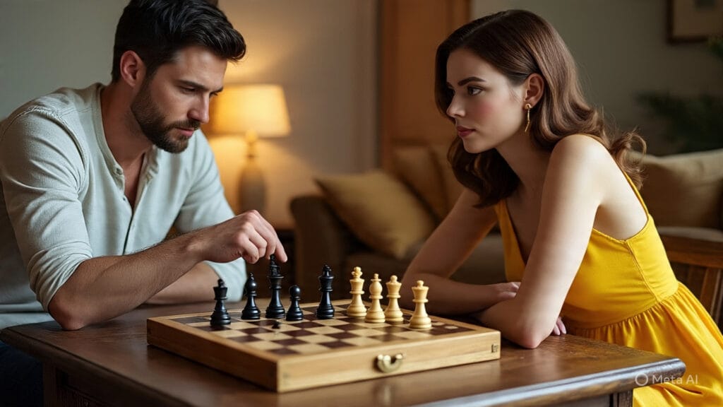 Man and Woman Playing Chess