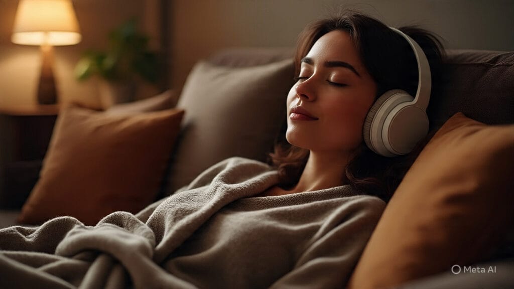 Woman Relaxing and Listening to Music