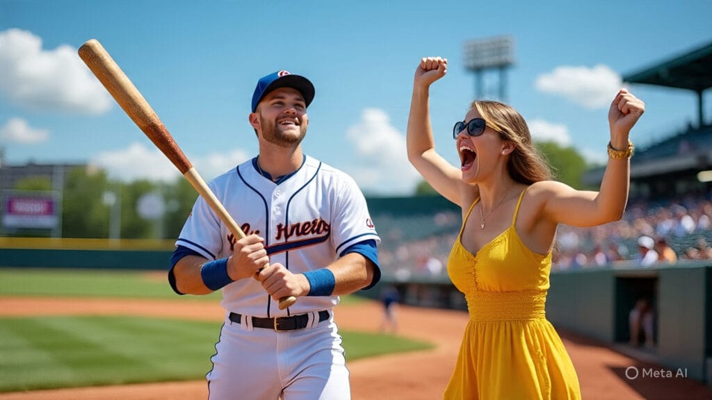Woman Cheering on her Baseball Playing Boyfriend