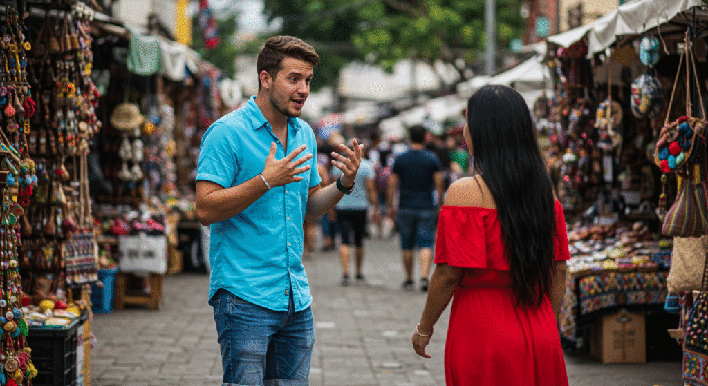 Guy Making Hand Gestures with Woman