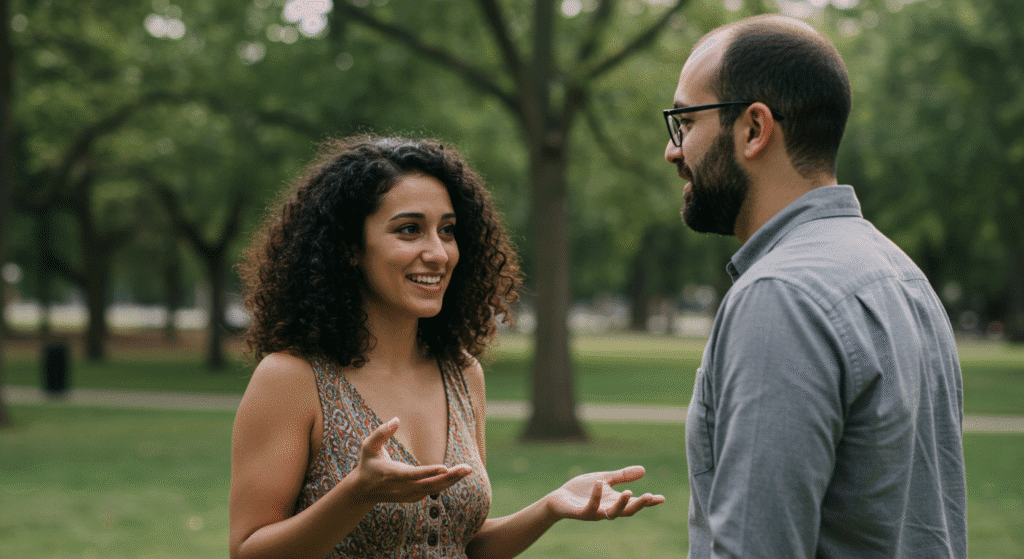 Woman Talking to Man