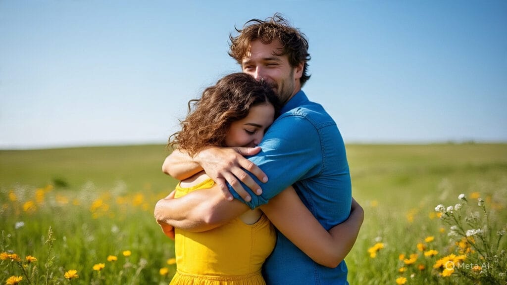 Woman and Man Hugging