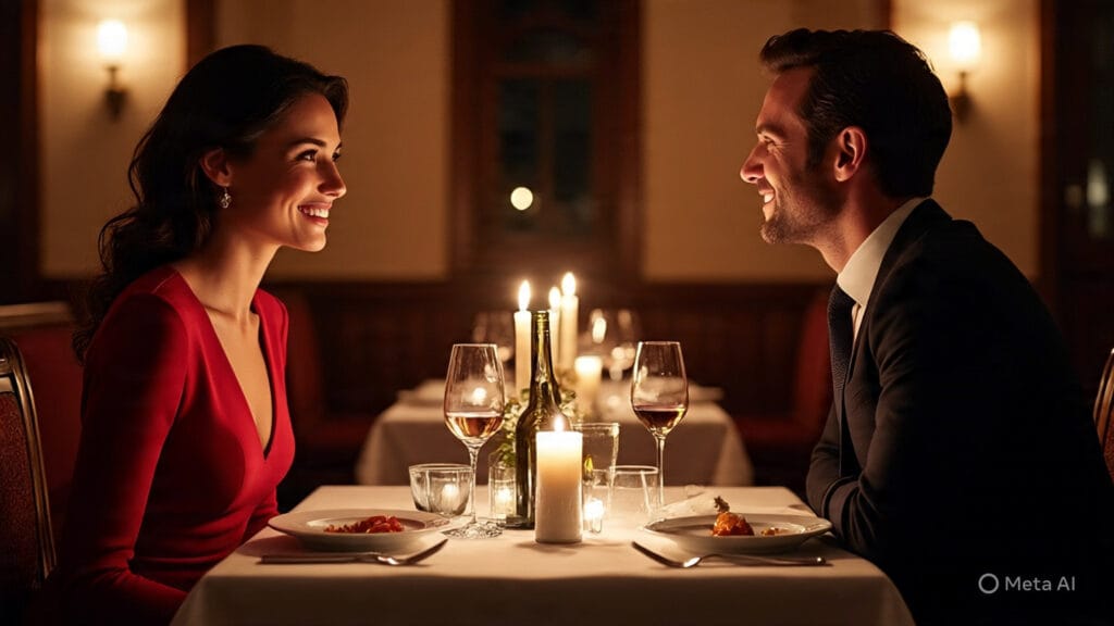 Man and Woman on Romantic Dinner Date