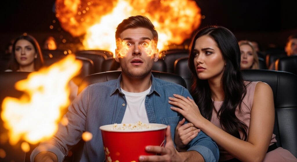 Guy Watching an Action Movie and Ignoring His Date