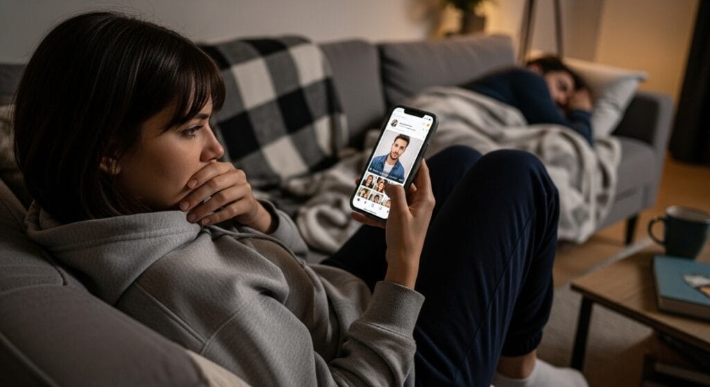 Woman Secretly Checking Her Boyfriends Social Media